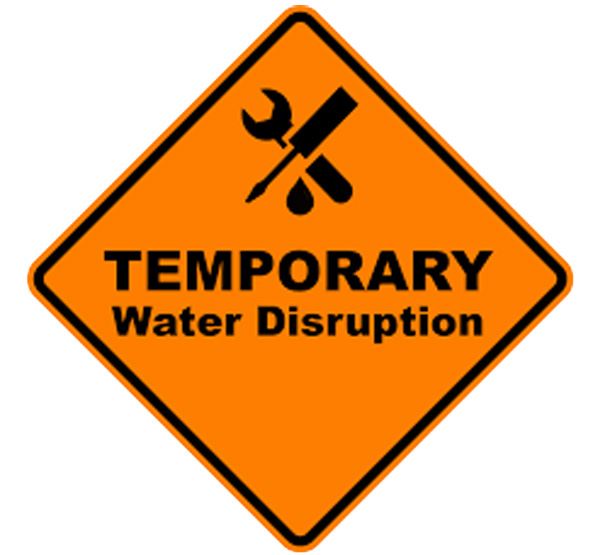 Orange Caution Sign Stating Temporary Water Disruption 