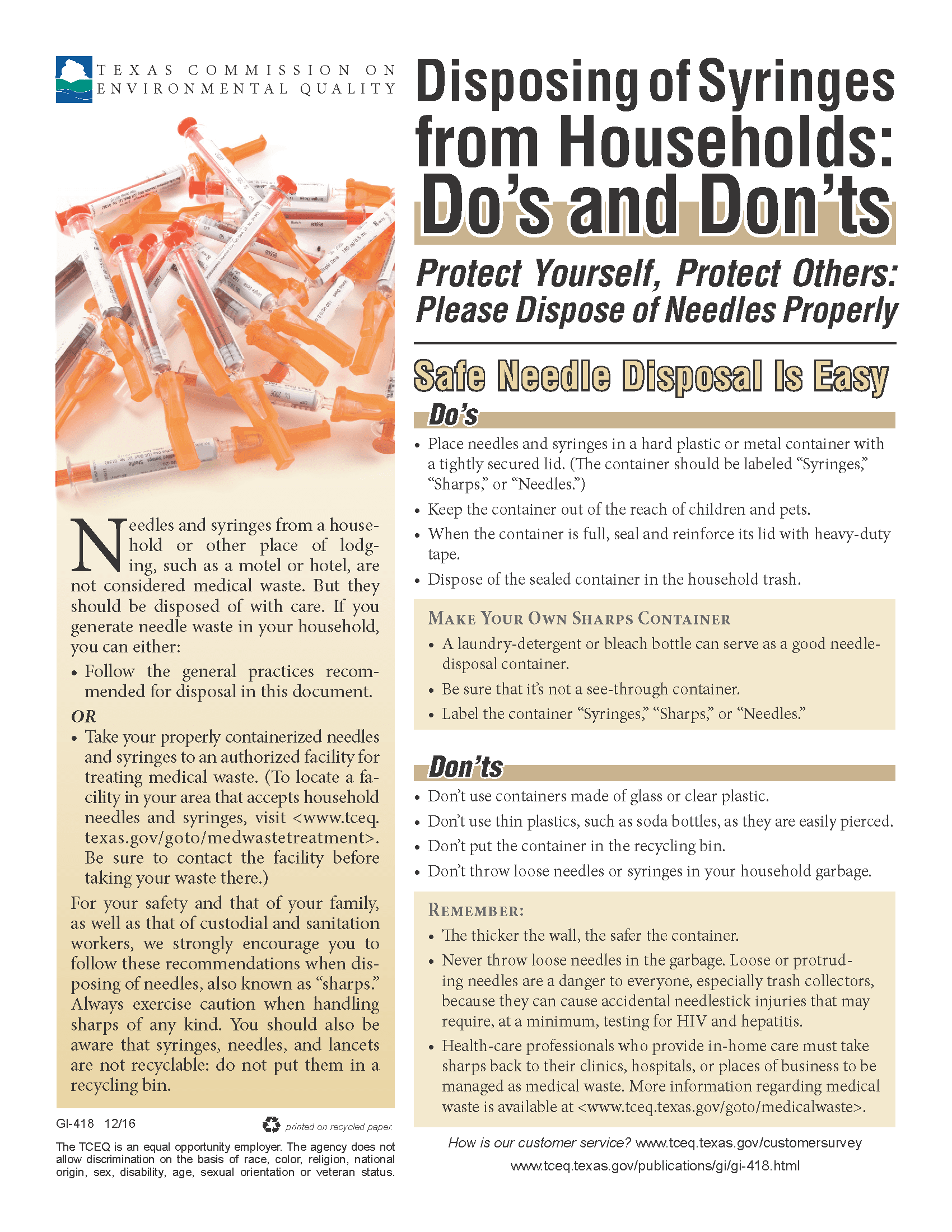 Safe Disposal of Syringes