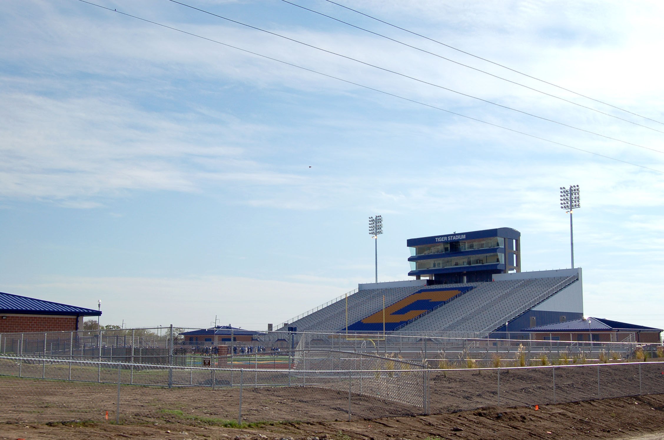 Bleachers and Press Box at Tiger Field in Corsicana, TX